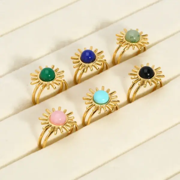 Wholesale PVD Coated Real Gold Plated 18K Gold Flower 304 Stainless Steel Modern Style Waterproof Non Tarnish Open Rings