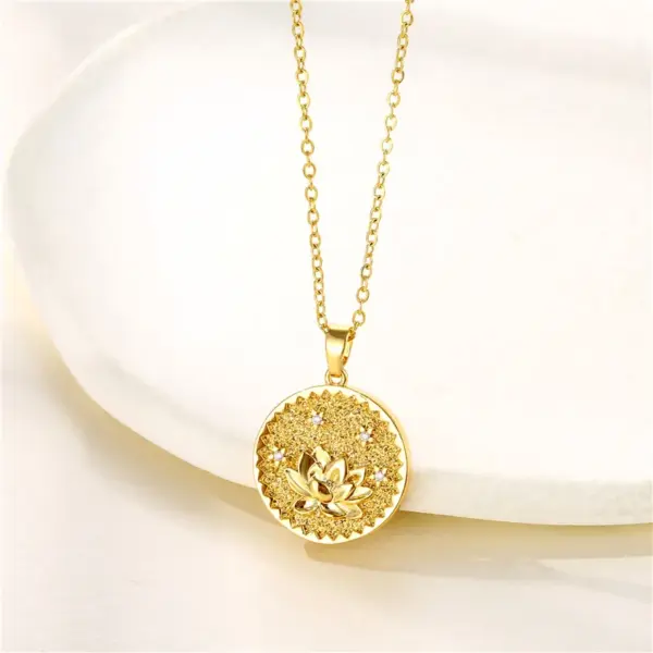 Wholesale Stainless Steel Titanium Steel Fashion Inlay Plating Flower Chrysanthemum Lotus Zircon Pendant Necklace