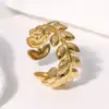 Wholesale PVD Coated Real Gold Plated 18K Gold Leaf 304 Stainless Steel Sweet Waterproof Non Tarnish Open Rings