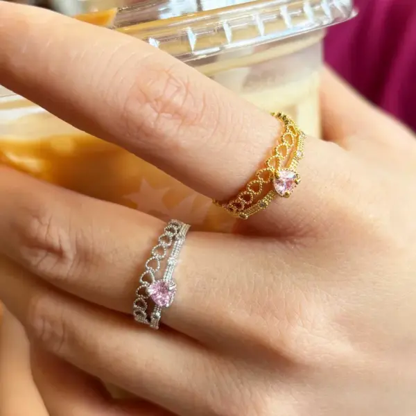 Wholesale Copper Inlay Heart Shape Petal Zircon Open Rings