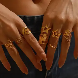 Wholesale 304 Stainless Steel Geometric PVD Coated 18K Real Gold Plated Real Gold Plated Basic Modern Style Commute Waterproof Non Tarnish Rings