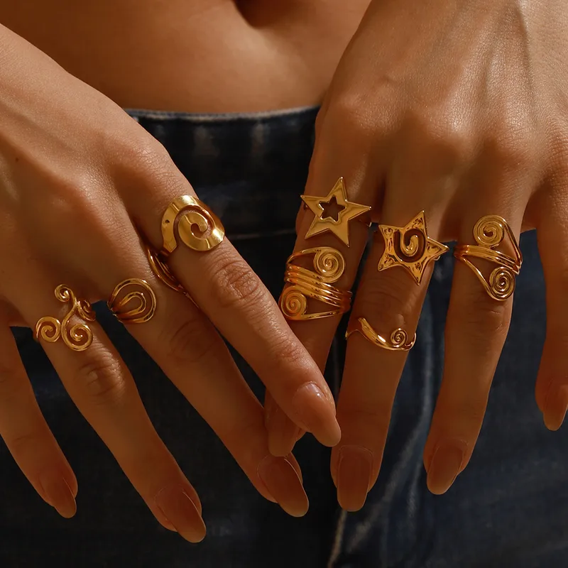 Wholesale 304 Stainless Steel Geometric PVD Coated 18K Real Gold Plated Real Gold Plated Basic Modern Style Commute Waterproof Non Tarnish Rings