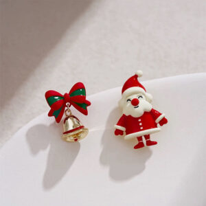Silver needle: asymmetrical christmas wind chime + santa earrings