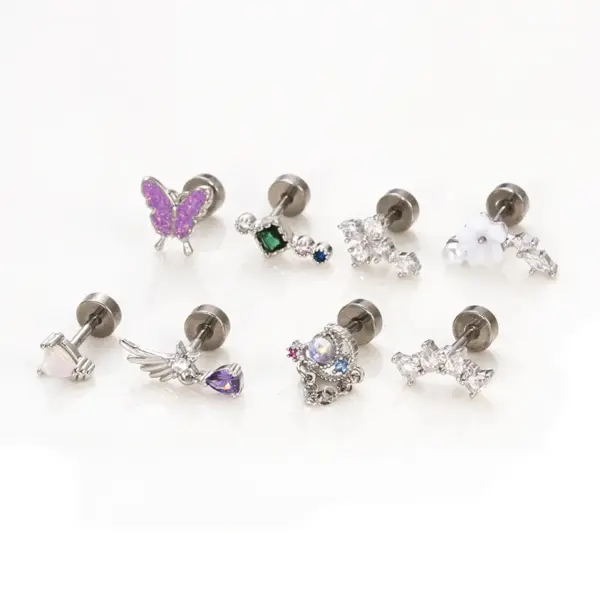 Wholesale 1 Piece 316L Stainless Steel Copper Artificial Pearls Zircon Ear Cartilage Rings & Studs Star Heart Shape Butterfly Waterproof Non Tarnish Surgical Steel