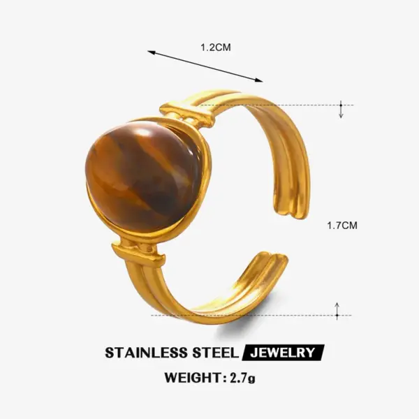 Wholesale Ion Plating (IP) 18K Gold Plated Oval 304 Stainless Steel Vintage Style Waterproof Non Tarnish Open Rings