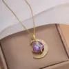 Wholesale Jewelry Cute Star Heart Shape Bow Knot Titanium Steel Zircon Inlay Pendant Necklace