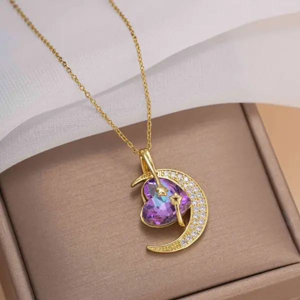 Wholesale Jewelry Cute Star Heart Shape Bow Knot Titanium Steel Zircon Inlay Pendant Necklace
