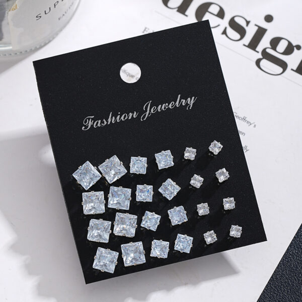 Wholesale European and American Cross-border Fashion Geometric Square Zircon Earrings Light Luxury Creative High-end Women's Earrings 12-piece Set