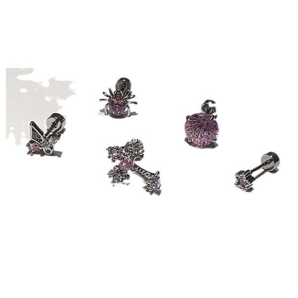 oly-32f546a9cebaaf31a96c18f439393fe2 Wholesale Pink zircon cross ear bone nail titanium steel screw fireworks cut ear nail niche design butterfly earrings