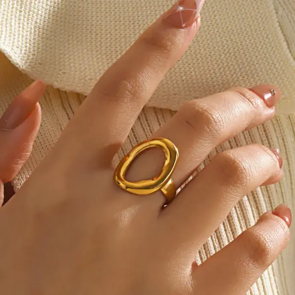 Ion Plating (IP) 18K Gold Plated Oval 304 Stainless Steel Simple Style Waterproof Non Tarnish Open Rings