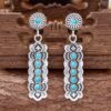 Wholesale Retro Western style earrings, rectangular patterned earrings inlaid with turquoise and pink stones