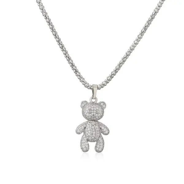 Wholesale Cartoon Style Bear Heart Shape Copper Plating Inlay Zircon Sweater Chain 1 Piece