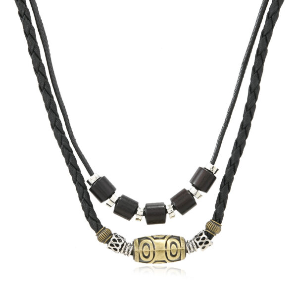 Wholesale Cross-Border Bracelet Necklace Punk Style Retro Personality Trendy Men's Braided Wax Rope Antique Dzi Bead Pendant Clavicle Chain Necklace