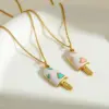 Wholesale Stainless Steel 18K Gold Plated Heart Shaped Ice Cream Pendant Necklace Women's Casual Cute New Design Artistic Commute Jewelry
