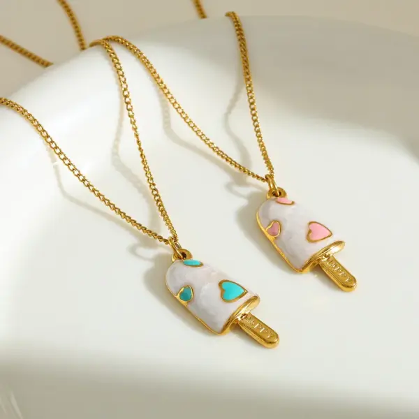 Wholesale Stainless Steel 18K Gold Plated Heart Shaped Ice Cream Pendant Necklace Women's Casual Cute New Design Artistic Commute Jewelry