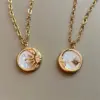 Wholesale Jewelry Ethnic Style Sun And Moon Totem Stainless Steel Natural Fritillary Inlay Pendant Necklace