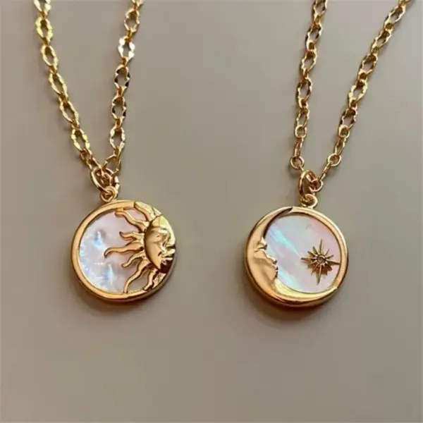 Wholesale Jewelry Ethnic Style Sun And Moon Totem Stainless Steel Natural Fritillary Inlay Pendant Necklace