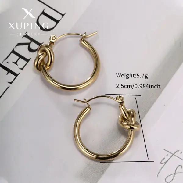 Wholesale 1 Pair Retro XUPING Simple Style Geometric Knot Plating 304 Stainless Steel 18K Gold Plated Earrings