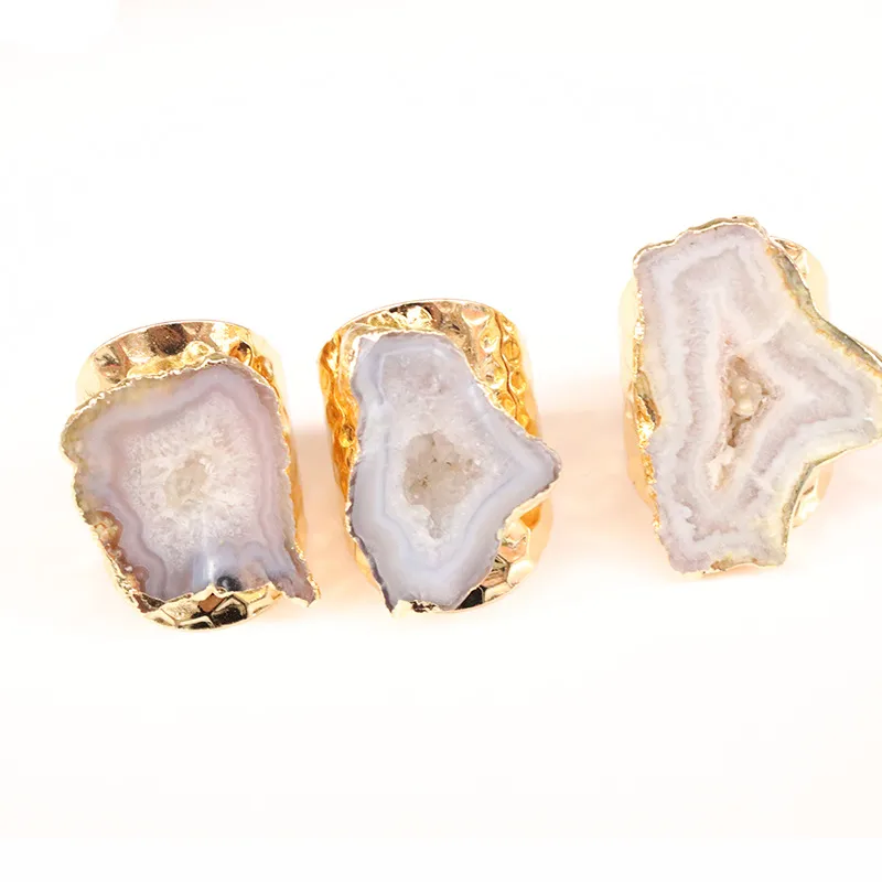Wholesale Women'S Crystal Agate Plating Healing Inlay Irregular Crystal Open Ring Healing Crystals Jewelry