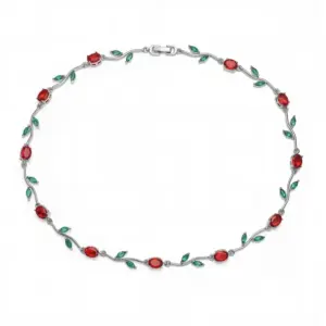 White Gold Red and Green Diamond Tulip Necklace