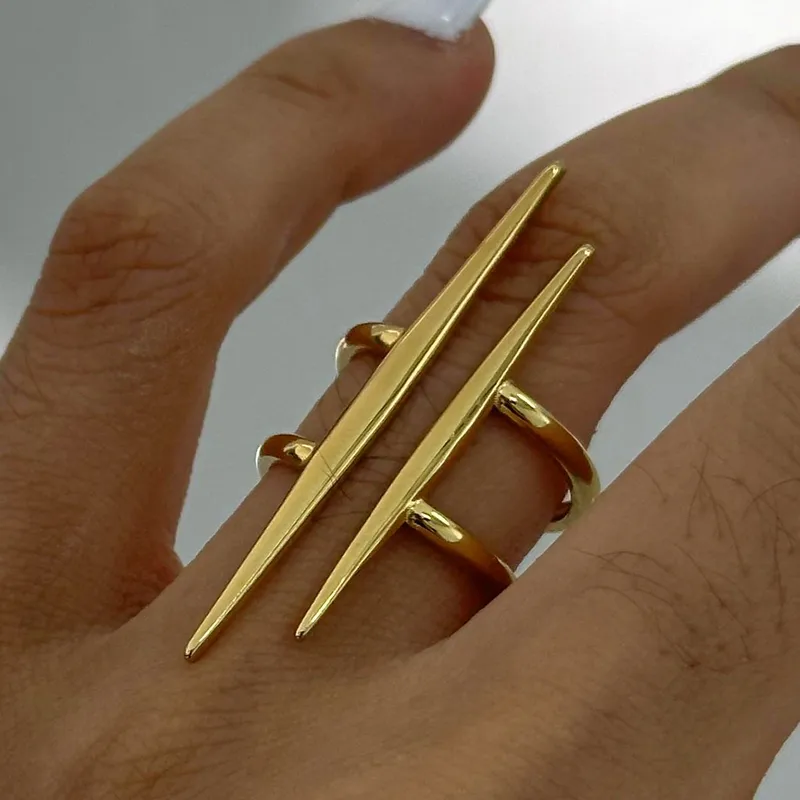 Wholesale PVD Coated Real Gold Plated Parallel Double-Layer Lines 304 Stainless Steel Simple Style Classic Style Waterproof Non Tarnish Rings