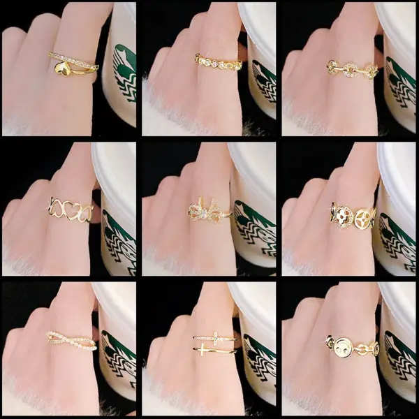 Wholesale Fashion Heart Shape Flower Bow Knot Copper Inlay Artificial Pearls Zircon Open Ring 1 Piece