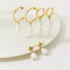 PVD Coated Real Gold Plated 16K Gold White Gold Plated Gold Plating Solid Color 304 Stainless Steel Freshwater Pearl Fashion Waterproof Non Tarnish Drop Earrings