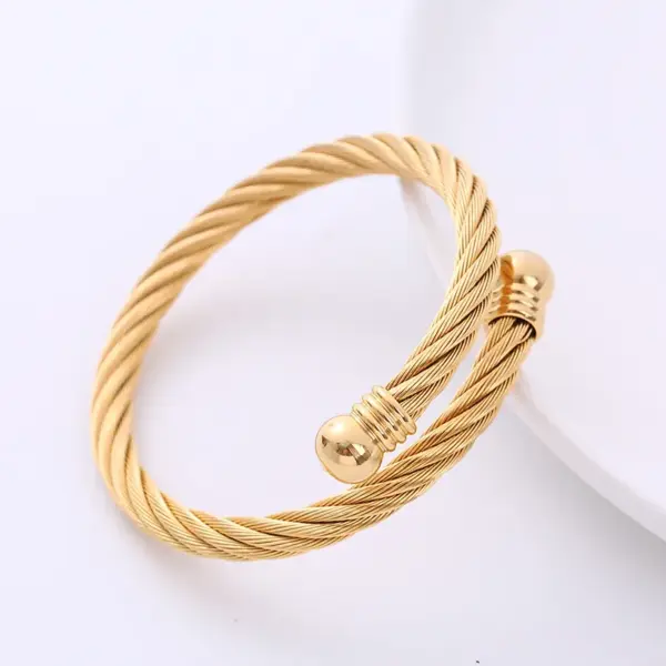 PVD Coated 18K Gold Plated Bulb 304 Stainless Steel Retro Waterproof Non Tarnish 304 Stainless Steel Bangle