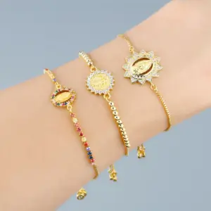 Wholesale Fashion Geometric Copper 18k Gold Plated Artificial Gemstones Bracelets In Bulk