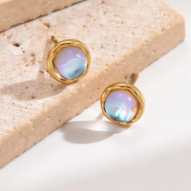 Wholesale PVD Coated Real Gold Plated 14K Gold Round Stainless Steel Elegant Simple Style Waterproof Non Tarnish Ear Studs