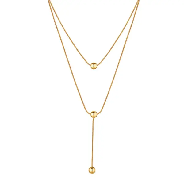 Wholesale PVD Coated Real Gold Plated 18K Gold Solid Color 201 Stainless Steel Elegant Streetwear IG Style Waterproof Non Tarnish 201 Stainless Steel Double Layer Necklaces