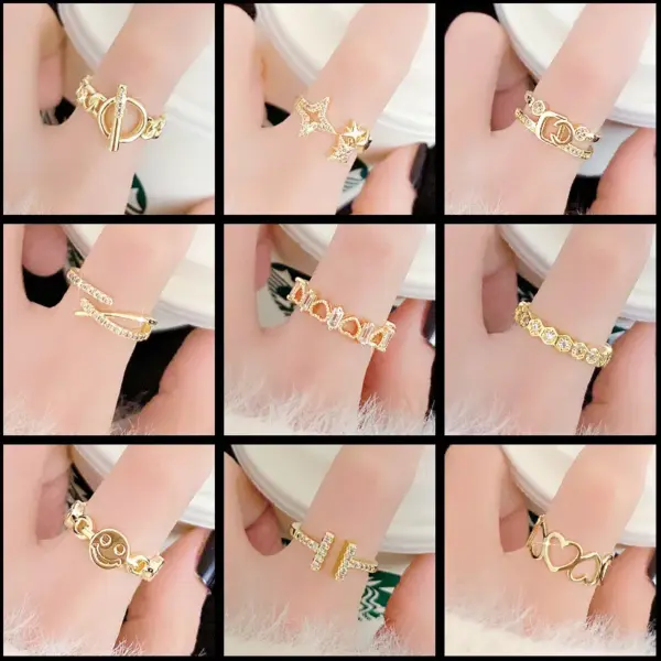 Wholesale Fashion Heart Shape Flower Bow Knot Copper Inlay Artificial Pearls Zircon Open Ring 1 Piece