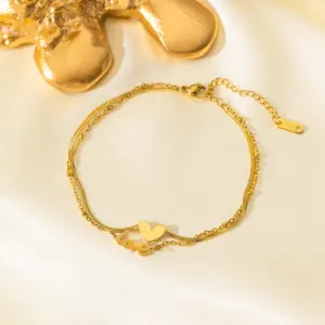 Qyb57 Double-Layer Letter Love Anklet / Gold