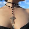 oly-333bab5c73e2e10e874d44eab64c75c6 Wholesale punk style cross Gothic necklace jewelry black pearl pendant necklace