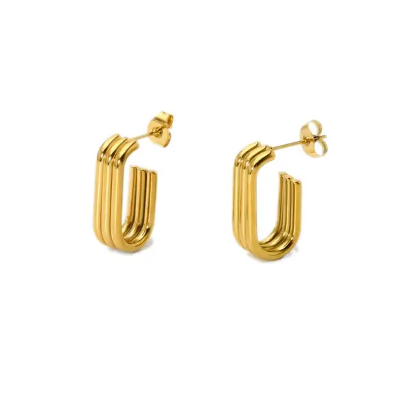 Wholesale 304 Stainless Steel Solid Color PVD Coated 18K Real Gold Plated 18K Gold Classic Style Waterproof Non Tarnish Asymmetrical Plating Drop Earrings