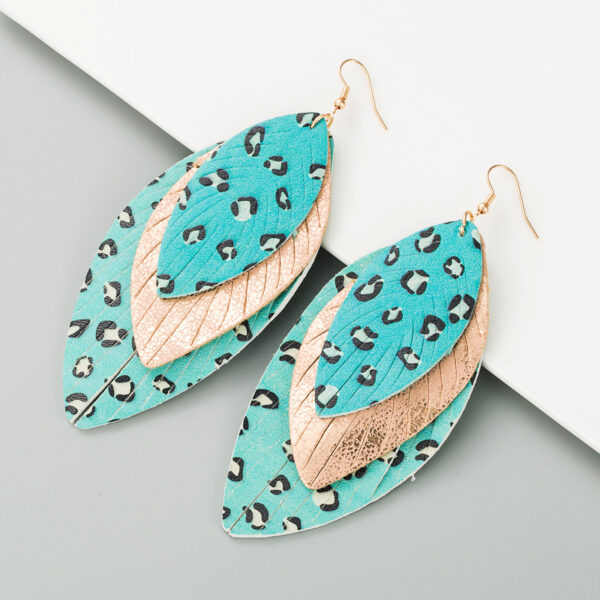 oly-334cd69948cc881cef253adf7f6a97de Wholesale European and American New Creative Exaggerated Multi-layer Leather Printed Leaf Shape Earrings Bohemian Fashion Trend Earrings