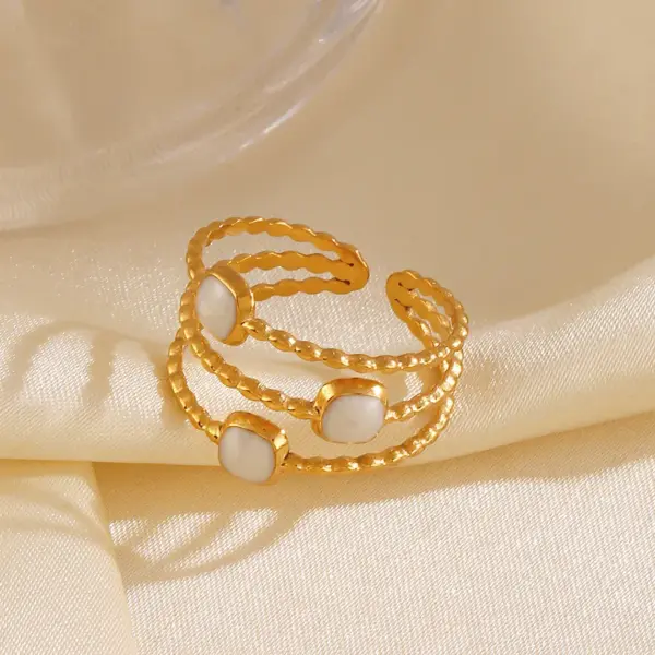 Wholesale Ion Plating (IP) 18K Gold Plated Square Lines 304 Stainless Steel Simple Style Waterproof Non Tarnish Open Rings