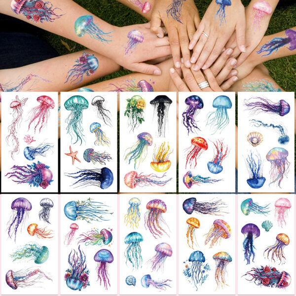 Wholesale 10 PCs/Pack Colorful Marine Jellyfish Painted Tattoo Sticker Party Party Fun Decorative Face Sticker Simulation Arm Sticker
