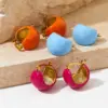 Wholesale PVD Coated Real Gold Plated 16K Gold White Gold Plated Gold Plating Color Block 304 Stainless Steel Simple Style Waterproof Non Tarnish Ear Studs
