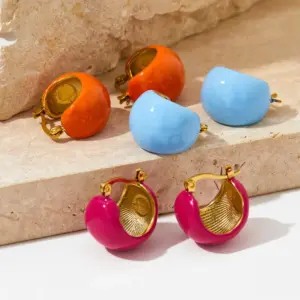 Wholesale PVD Coated Real Gold Plated 16K Gold White Gold Plated Gold Plating Color Block 304 Stainless Steel Simple Style Waterproof Non Tarnish Ear Studs