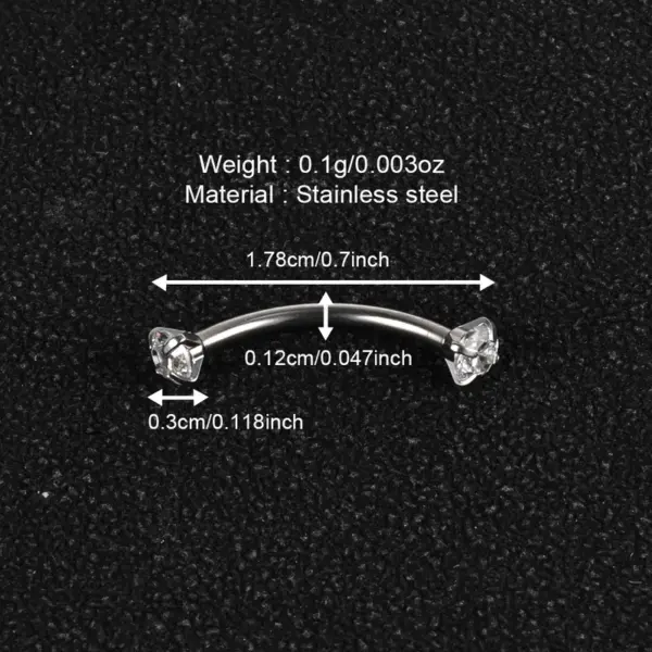 Wholesale 1 Piece Lip Rings Simple Style Classic Style Geometric 303 Stainless Steel Polishing Inlay Zircon Eyebrow Studs