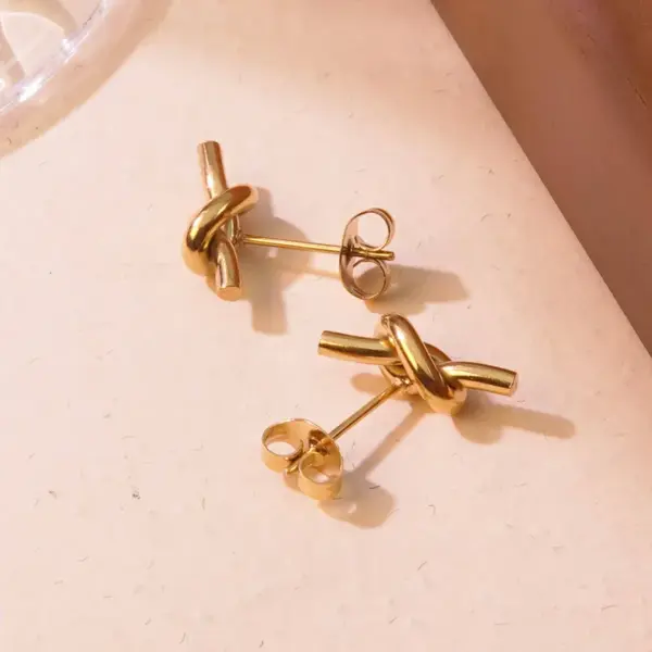 Wholesale 304 Stainless Steel Plastic Knot Ion Plating (IP) 18K Gold Plated Cute Classic Style Waterproof Non Tarnish Multicolor-Golden Yellow Ear Studs