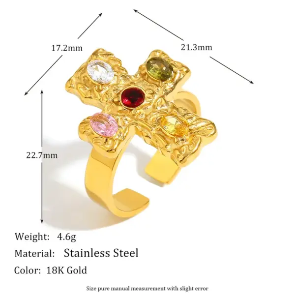 Wholesale PVD Coated Real Gold Plated Cross 304 Stainless Steel Retro Streetwear Waterproof Non Tarnish Rings