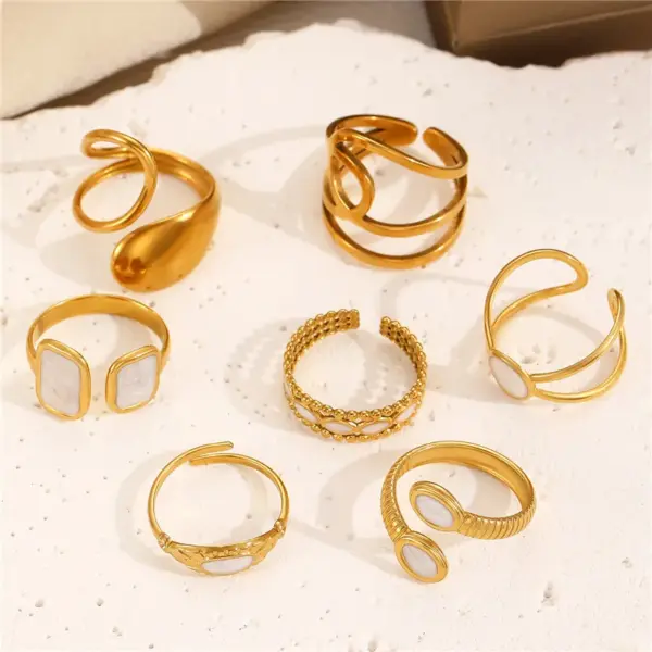 304 Stainless Steel Geometric Rack Plated Long-Lasting Plated Ion Plating (IP) 18K Gold Plated IG Style Waterproof Non Tarnish Surgical Steel Enamel Open Rings