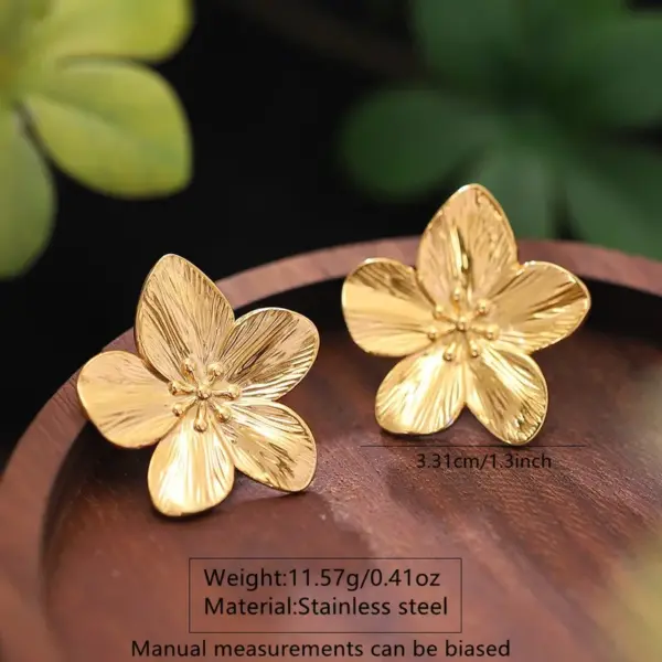 Wholesale 1 Pair Sweet Streetwear Flower Petal Flowers 304 Stainless Steel Imitation Gold Electroplating Ear Studs