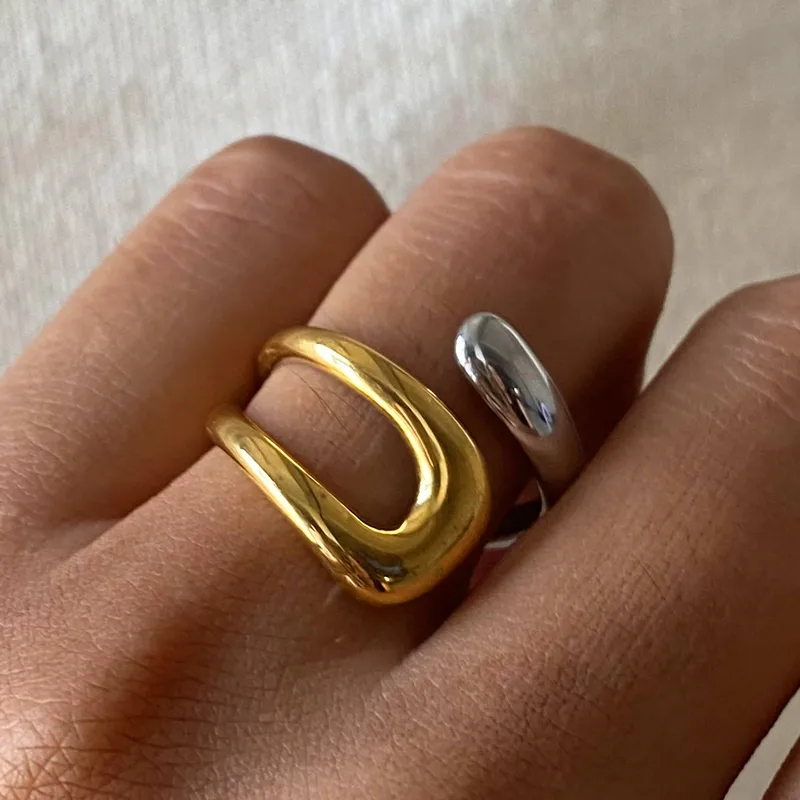 Wholesale PVD Coated Real Gold Plated Geometric 304 Stainless Steel Simple Style Classic Style Waterproof Non Tarnish Open Rings