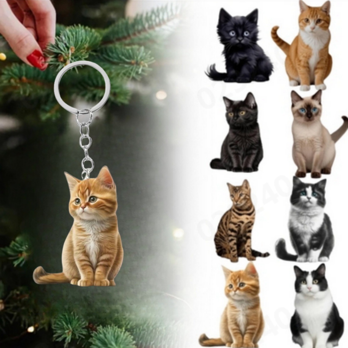 Wholesale Cute cat keychain, acrylic round ring aessories, 2D flat double-sided printing pendant