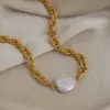 Wholesale PVD Coated Real Gold Plated 18K Gold Round 201 Stainless Steel Freshwater Pearl Elegant Waterproof Non Tarnish Bracelets Necklace