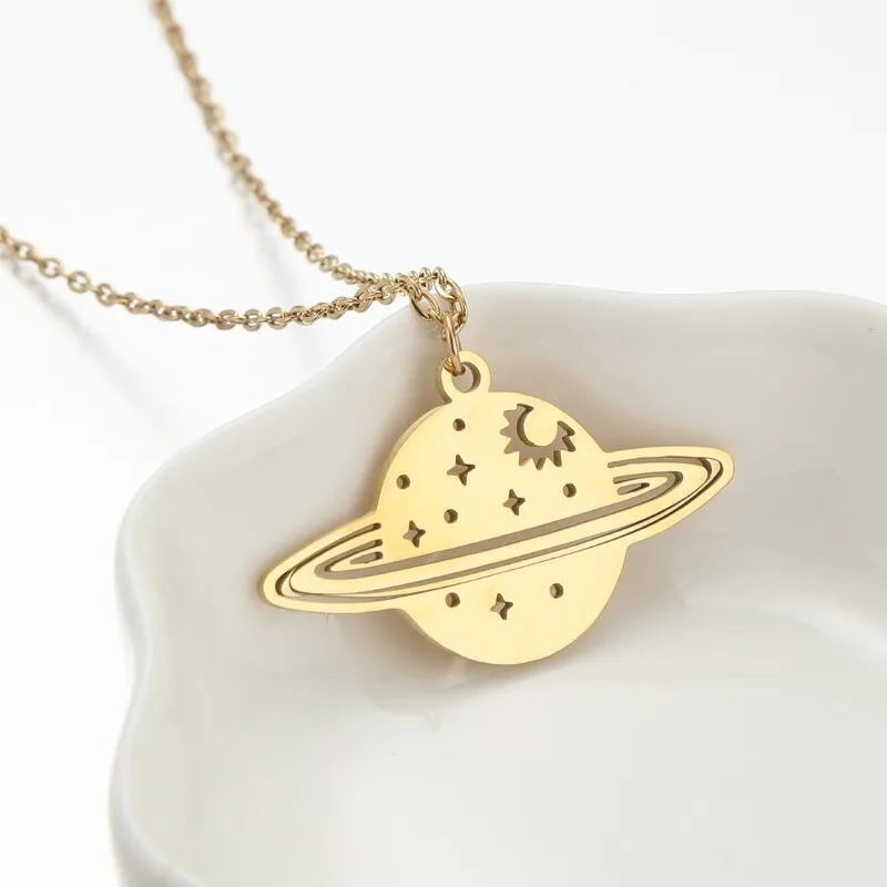 Wholesale Jewelry Retro Universe 201 Stainless Steel 18K Gold Plated Plating Stainless Steel Necklaces