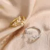 Wholesale Fashion Leaf Copper Inlay Zircon Open Ring 1 Piece